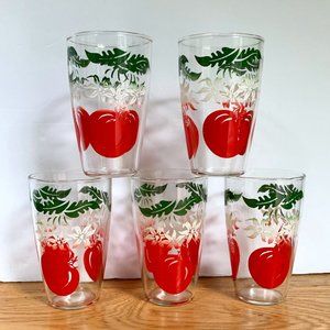 5 VTG Tomato Juice Glass Swanky Swigs Red White Green Mid-century Cottage MCM